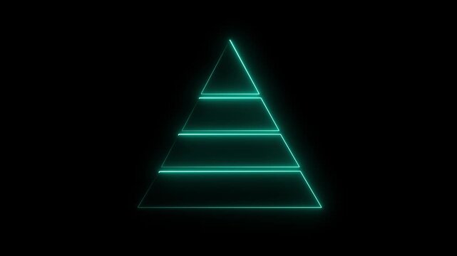 Glowing Neon Pyramid Icon, Symbol of Hierarchy and Structured Data, HD Video Motion Graphic Animation on Black Background