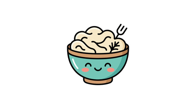 Cute Cartoon Bowl of Mashed Potatoes with Smiling Face