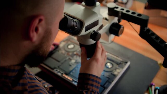 Laptop Motherboard Inspection Under Stereo Microscope