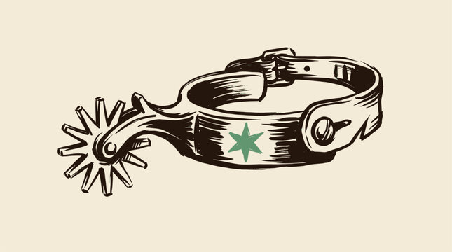 Retro cowboy spur illustration. Western vintage artwork. T shirt print design.