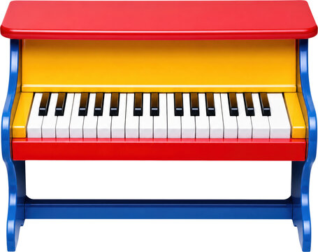 Colorful wooden toy piano for children isolated on transparent background