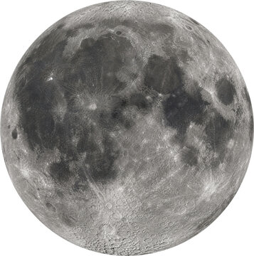 Detailed moon map with craters isolated on transparent background