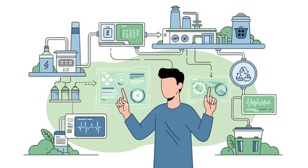 Fototapeta premium Smart Factory: Industrial Automation Control System with Human Interaction