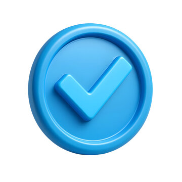 3d blue checkmark badge isolated on white background