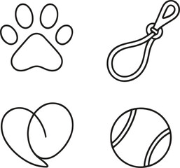 Obraz premium Pet icons with paw print, Leash, Heart and tennis ball
