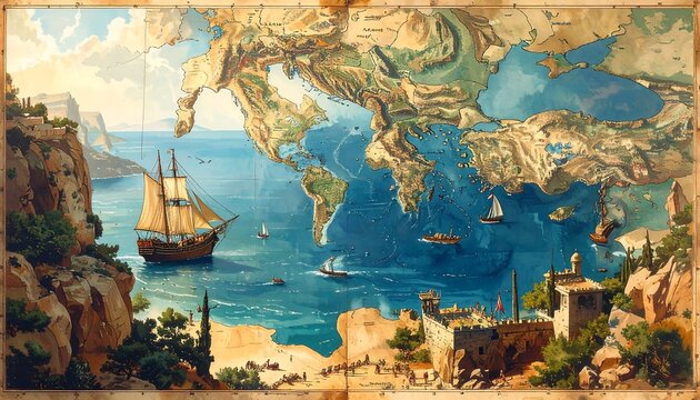 Antique Mediterranean Map.