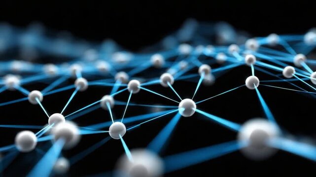 Network Connection Abstract: A luminous 3D network of interconnected nodes and glowing blue lines represents data flow and technological connectivity.