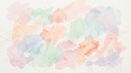 Fototapeta premium Abstract watercolor background with geometric gold lines