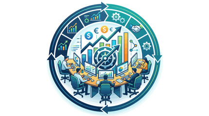 Naklejka premium Strategic Corporate Growth Analysis Integrated With Digital Workflow Process Optimization
