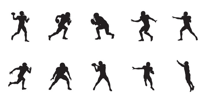 Set of American Football Player Silhouettes