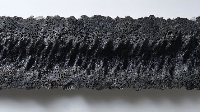 Porous black rock rough texture jagged edge volcanic stone natural surface detailed closeup abstract pattern geological formation rugged dramatic lighting