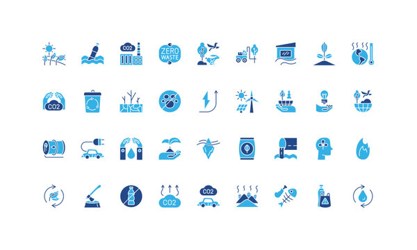 Environment problem and eco friendly solution for ecology protection glyph icon set. Wildlife conservation, renewable energy development, zero waste solid symbols vector illustration
