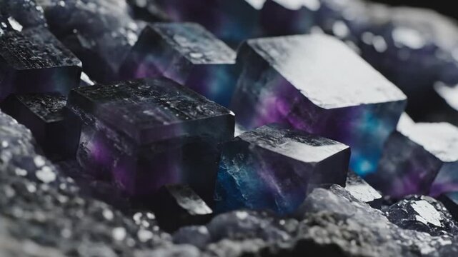 Vibrant Purple and Blue Fluorite Crystal Cubes Showcasing Intricate Geological Formation