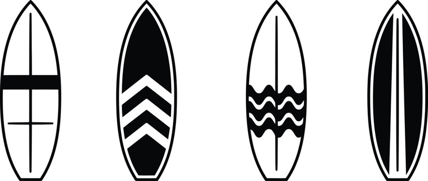Surfboard designs with black and white patterns