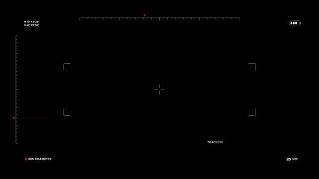 Advanced digital telemetry hud with technical tracking markers and scouting interface for surveillance or cinematic recording simulation 4k video