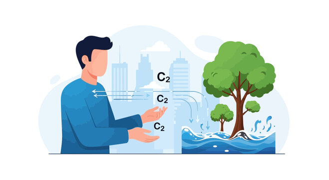 Person managing C2 emissions for nature conservation and urban balance