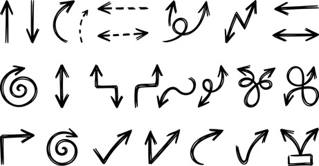 Fototapeta premium Hand drawn sketch arrow doodle line pointer icons set for corporate business presentation infographic whiteboard UI design elements