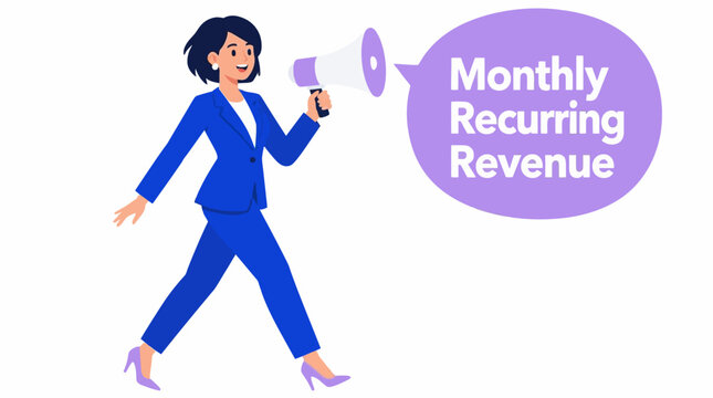 Businesswoman announcing monthly recurring revenue concept.
