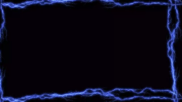 Glowing white and Blue Electric Lightning Frame Border with Neon Energy Plasma Sparks, electricity energy plasma spark surge electricity energy plasma spark, Future technology and electricity, 4k