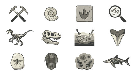 Fossils and Paleontology Tools Icons. © Kahiyang