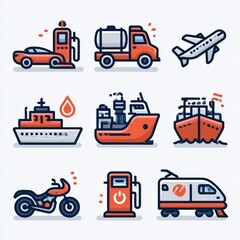 Naklejka premium Various transportation fuel icons are shown together.
