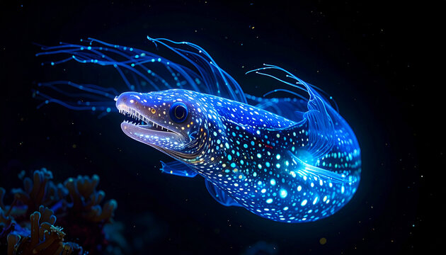 Glowing spotted eel underwater