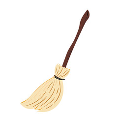 Cute cartoon old wooden witch wizard broom character isolated on white background © Lily Angel Studio
