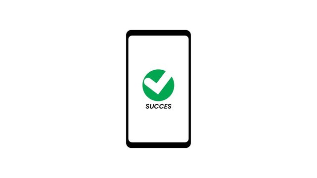 Successful Mobile Payment Transaction Animation with Checkmark Icon on Smartphone Screen Vector Motion Graphic