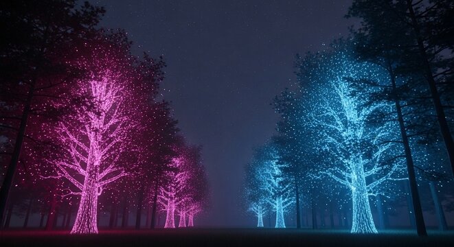 Glowing trees forest