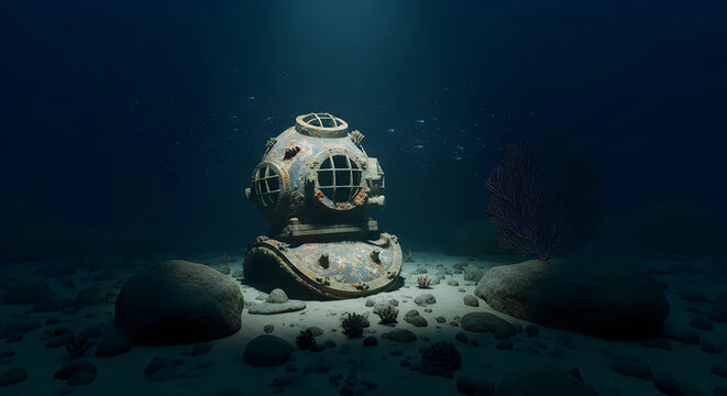 Submersible diving bell on ocean floor