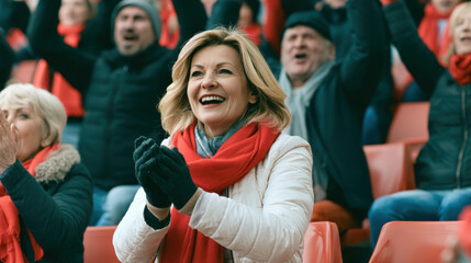 Fototapeta premium Woman cheering with scarf at match