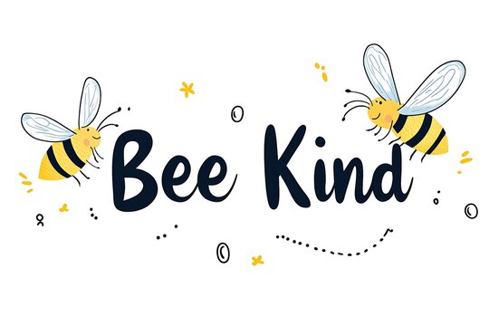 Cute bee kind illustration with two cartoon bees isolated on white background
