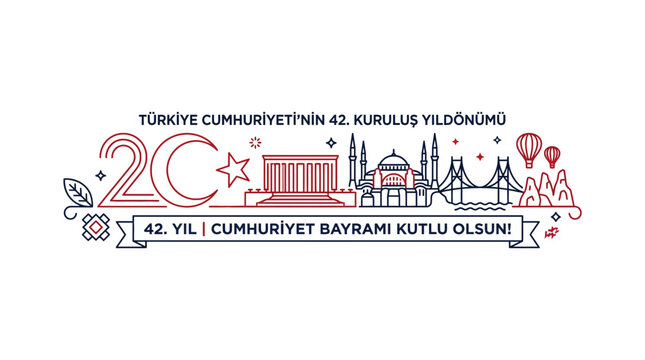 Turkey Republic Day Celebration 42nd Anniversary Linear Illustration