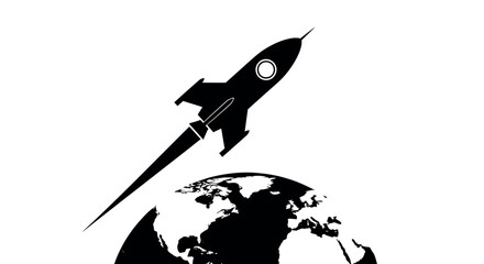 Rocket ship silhouette launching from planet Earth globe into deep space, concept of technology and startup success © MARS
