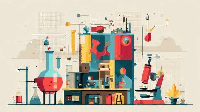Digital innovation systems flat design side view creative breakthrough lab animation vivid.