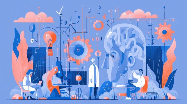 Digital innovation systems flat design side view creative breakthrough lab animation vivid.