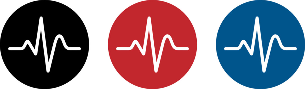 Heartbeat pulse icons set, medical pulse line in circles