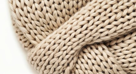 Obraz premium Close up of Textured Beige Knit Fabric – Premium Stock Photo