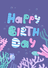 Fototapeta premium Children's greeting card with handwritten text 
