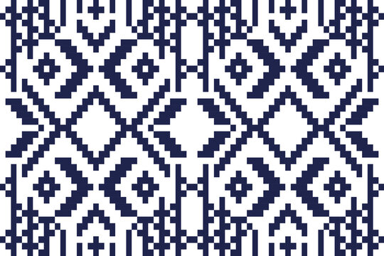 seamless vector pattern with indigo blue pixel element resembling woven cloth or traditional dyed fabric on a white surface. Ideal for clothing manufacture, wallpaper design, back drop creation,&hellip;