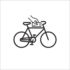 Fototapeta premium a hand holding a rectangular ticket above a bicycle, stylized illustration symbolizing bicycle rental, parking