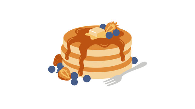 YouTube thumbnail background set Delicious pancakes with syrup, blueberries, and butter, breakfast food icon isolated on White Background Vactor EPS