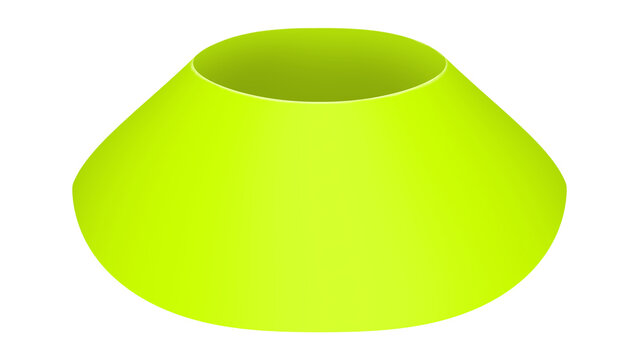 Single yellow curved truncated cone isolated on a transparent background for art design.