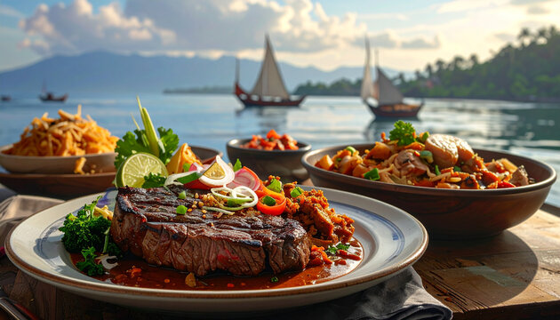Gourmet dish seaside dining