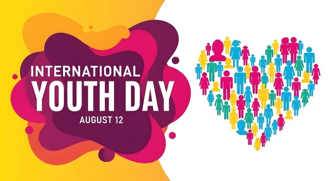 International youth day august 12 colorful heart shape formed by diverse group of people icons on abstract background with international abstract community