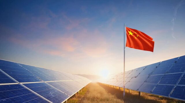 Solar panel farm or solar park in China.
