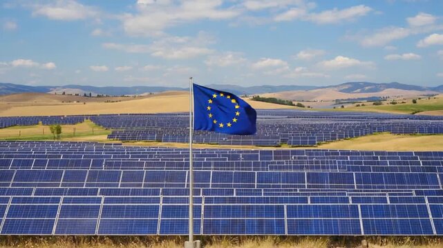 Solar panel farm or solar park in Europe.