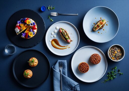 Gourmet food plates arrangement