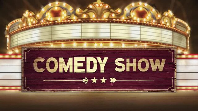"Comedy show" poster in a theater.