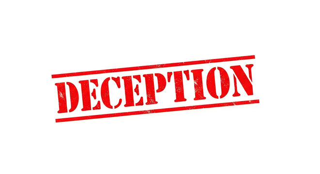 A bold and striking design featuring the word deception with a double underline in red, symbolizing hidden truths and misleading appearances